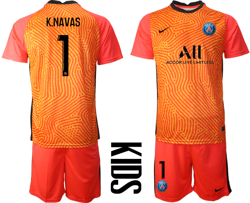 2021 Paris Saint-Germain red goalkeeper kids #1 soccer jerseys->mlb hats->Sports Caps